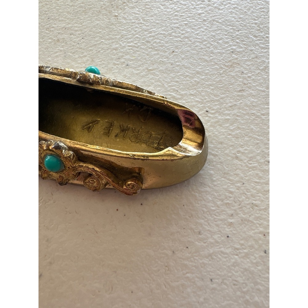 Vintage Turkish Ornate Brass Shoe Ashtray with Gemstone Accents - Picture 5 of 6